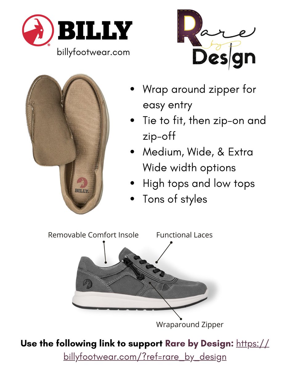 RareByDesign's tweet photo. Is finding shoes that fit your feet &amp; are functional &amp; fashionable a struggle for you or your children? Have you tried @BillyFootwear? Give them a try. 

When you shop #BILLYFootwear through our link, 15% of your purchase goes back to us. Start shopping: https://t.co/QzCNWYDAsH https://t.co/KdJaABCTNy