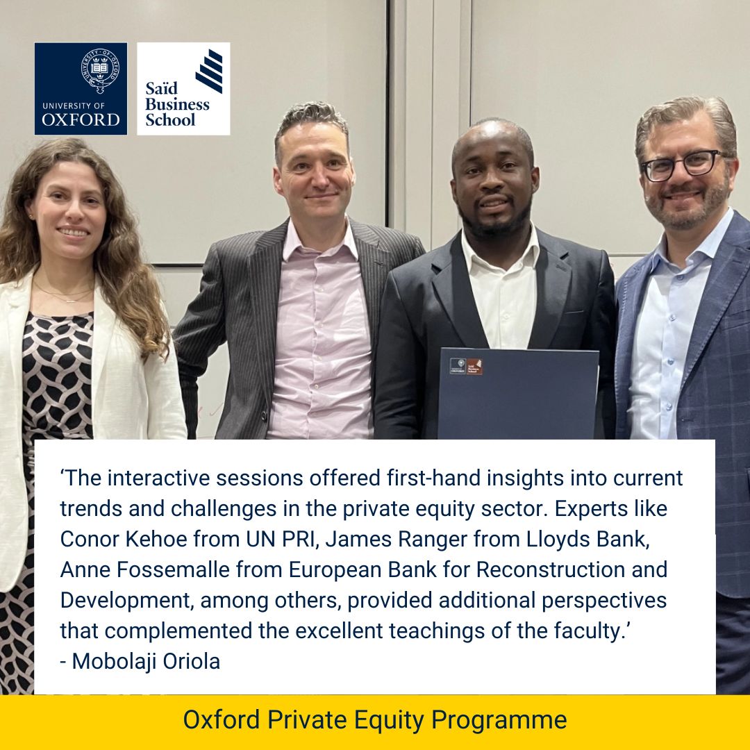'My journey through the University of #Oxford #PrivateEquity Programme' 🎓

'Ludovic Phalippou, Chris Kallos, and Anna Koscielecka delivered content that seamlessly integrated theoretical concepts with practical insights.'

Read more about his experience - oxsbs.link/4eI4Ps3