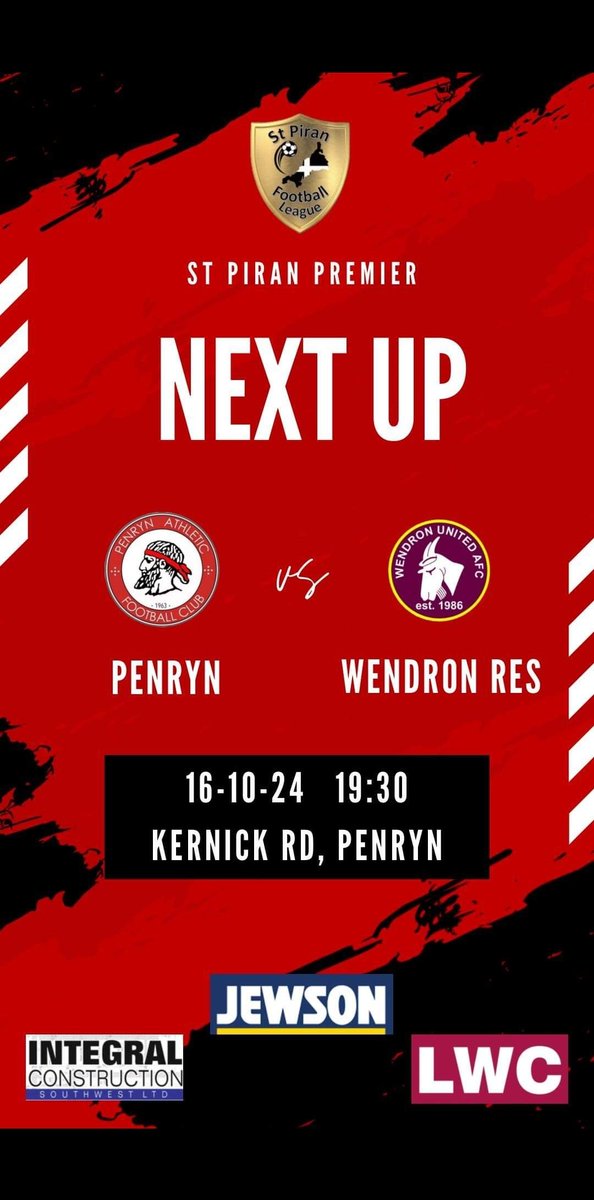 🔴⚫️⚽️⚽️⚽️⚫️🔴

Midweek action returns to Kernick Road for the first team, with the visit of Wendron United FC Reserves on Wednesday evening 

Kick off is at 7:30pm, with the gates and bar open from 6:30pm

Come along and treat yourself to some football under the lights!
