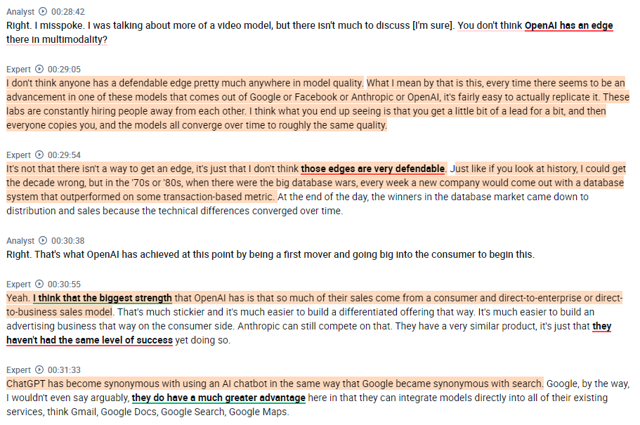 AI industry expert shares his view on the industry (OpenAI, Anthropic, $META, $GOOGL):

- He thinks Anthropic is in a more difficult position than OpenAI because he believes that 60-75% of their revenue is from third-party API sales, mostly from AWS ( $AMZN). On the other hand,