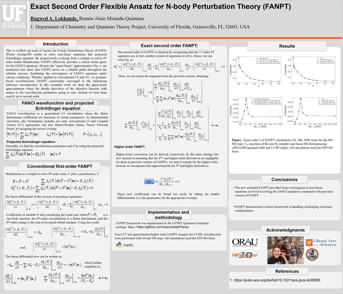 Rugwed Lokhande (@lokhanderugwed) on Twitter photo Hi,
<a href="/LatinXChem/">LatinXChem</a>
Presenting my work "Exact Second Order Flexible Ansatz for N-body Perturbation Theory (FANPT)โ" at #LatinXChem24 #Comp105 #LatinXChemComp
<a href="/GroupQuintana/">Miranda Quintana Group</a>
<a href="/UFChemistry/">UF Chemistry</a> Hi,
<a href="/LatinXChem/">LatinXChem</a>
Presenting my work "Exact Second Order Flexible Ansatz for N-body Perturbation Theory (FANPT)โ" at #LatinXChem24 #Comp105 #LatinXChemComp
<a href="/GroupQuintana/">Miranda Quintana Group</a>
<a href="/UFChemistry/">UF Chemistry</a>