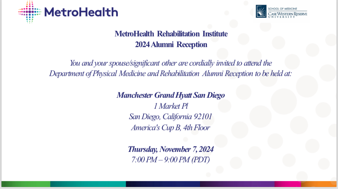We hope our current residents and attendings, as well as alumni can join us at AAPM&amp;R this year for our Annual Reception! It’s a great opportunity to network with some of the many graduates our program has had! 😊