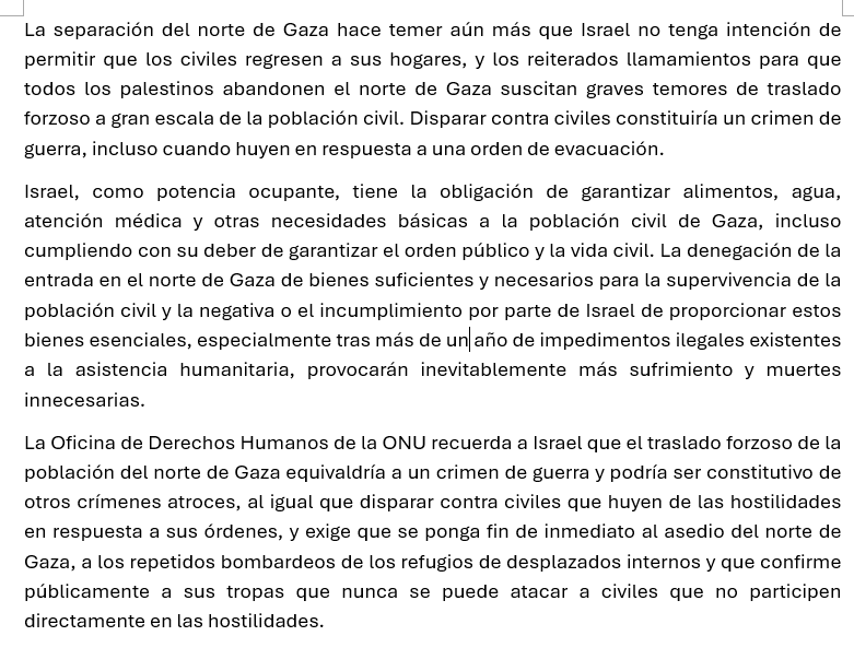 NoticiasONU's tweet photo. 🔴 @OHCHR_Palestine  denuncia que el Ejército israelí "parece estar aislando completamente el norte de #Gaza"  con "absoluto desprecio por la vida y la seguridad"de los civiles palestinos.
Recuerda a Israel que el traslado forzoso de la población equivaldría a un crimen de guerra https://t.co/Az1nVyzI3X