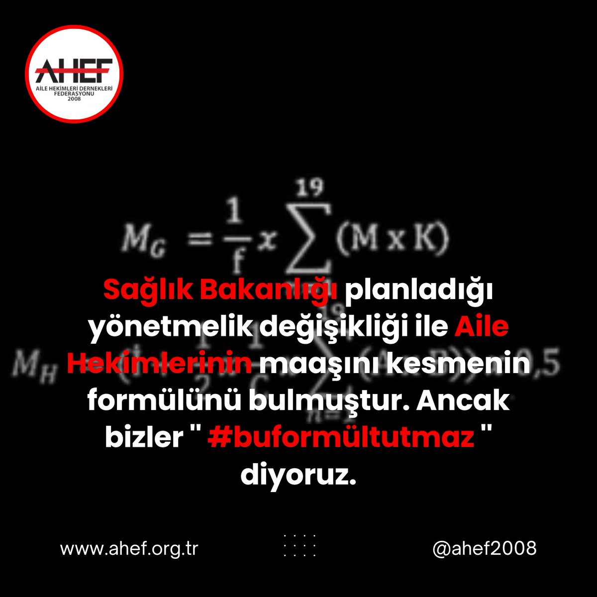 AHEF2008's tweet photo. Sağlık Bakanlığı planladığı yönetmelik değişikliği ile Aile Hekimlerinin maaşını kesmenin formülünü bulmuştur. Ancak bizler '' #buformültutmaz '' diyoruz.
@gazetesozcu @Aksam @stargazete @turkiyegazetesi @BirGun_Gazetesi @trthaber @HaberturkTV @nowhaber @dhainternet @ahaber @Haberturk  @halksagligigm @saglikbakanligi @drmemisoglu