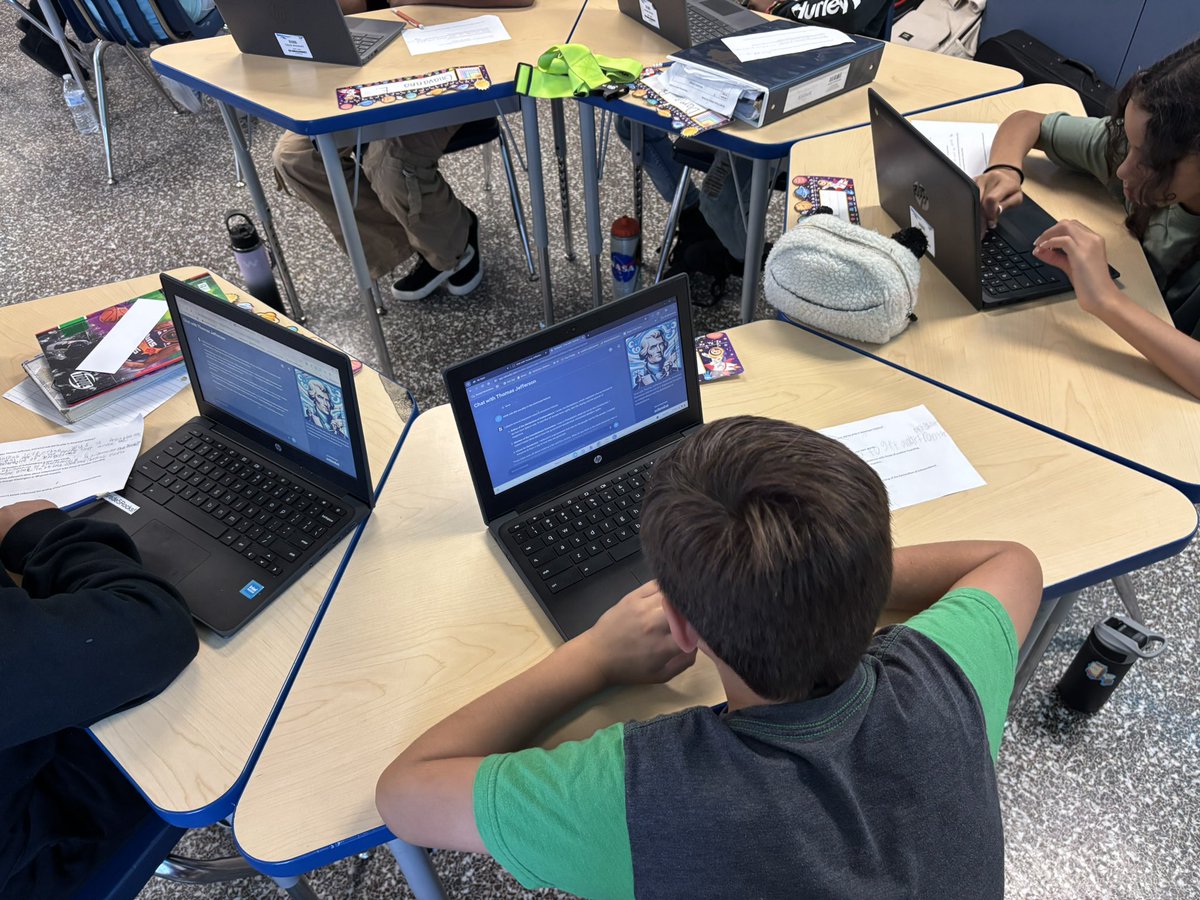 sheabeteachin's tweet image. We are making history come to life by using @GetSchoolAI to chat with Thomas Jefferson! They are comparing his ideas on independence with other famous Virginians and his beliefs. We are future ready! @Landstown_ES @_AGodfrey @lalalaur3n #VBITS
