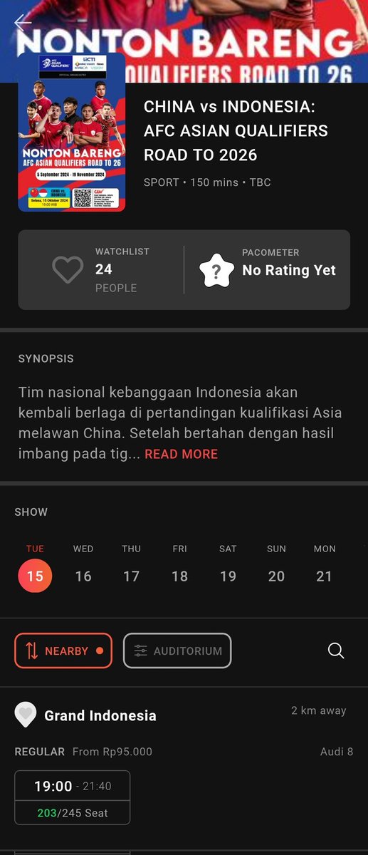 djaycoholyc's tweet photo. CGV Grand Indonesia nayangin pertandingan Timnas di layar Bioskop. 🫵🫵🫵 https://t.co/DduIyaAccj