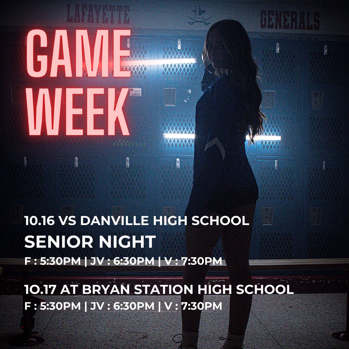 It's an exciting and emotional week for the Generals! Senior night is this Wednesday. We will be celebrating 8 exceptional girls/athletes. Please come out and show your support for all of their hard work.

Districts start next week! #NotDoneYette