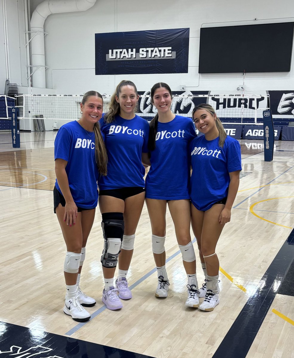 Peep the shirts from the Utah State women's volleyball team who also forfeited their match against SJSU. 

BOYcott 🔥