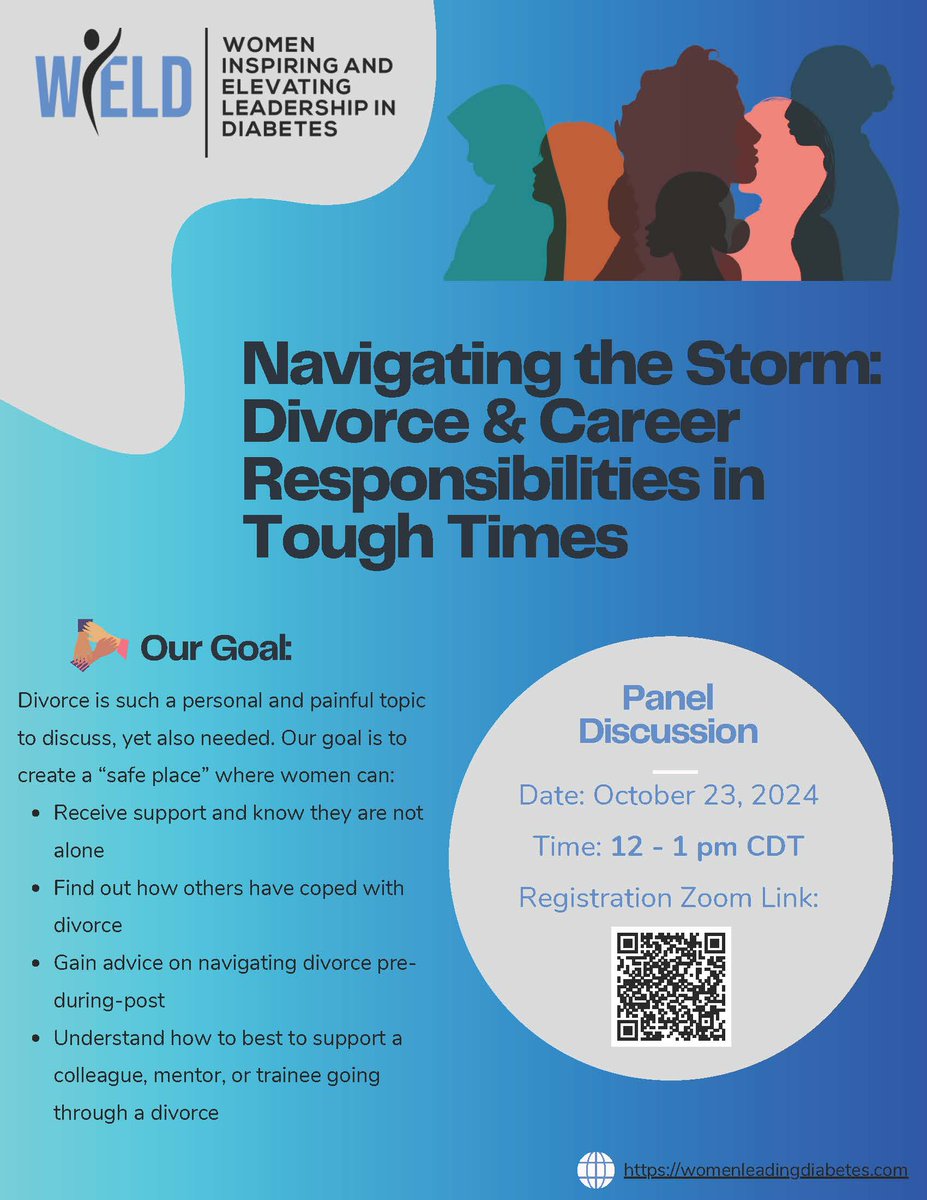 Join us for our latest webinar on 10/23/24 at 12-1 CDT. Topic is Navigating the storm: Divorce and career responsibilities in tough times. A much needed panel discussion! Come join us, share your story, or just listen.
