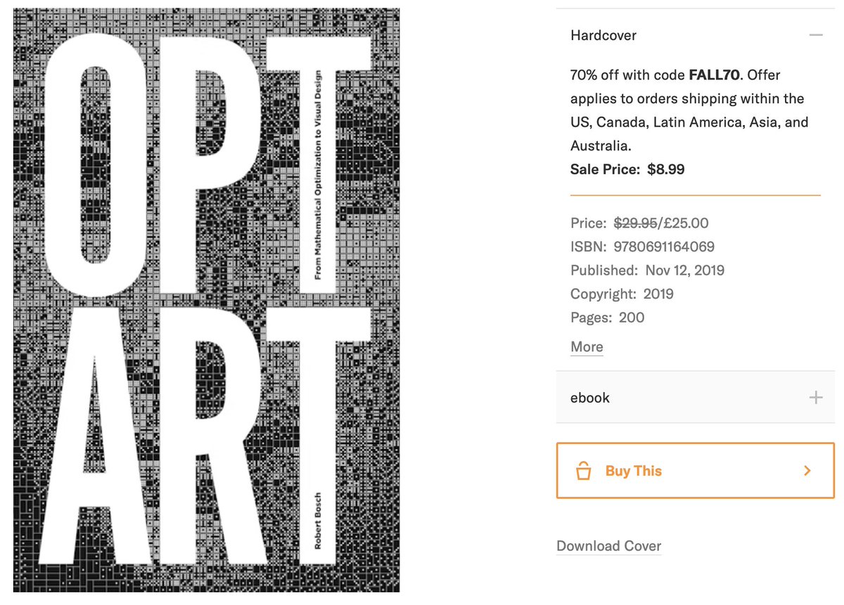 Opt Art is on sale. 70% off! Use the code FALL70 for orders shipping within the US, Canada, Latin America, Asia, and Australia. Use the code 70SALE for the UK, Europe, Middle East, Africa, India, or Pakistan.

press.princeton.edu/books/hardcove…