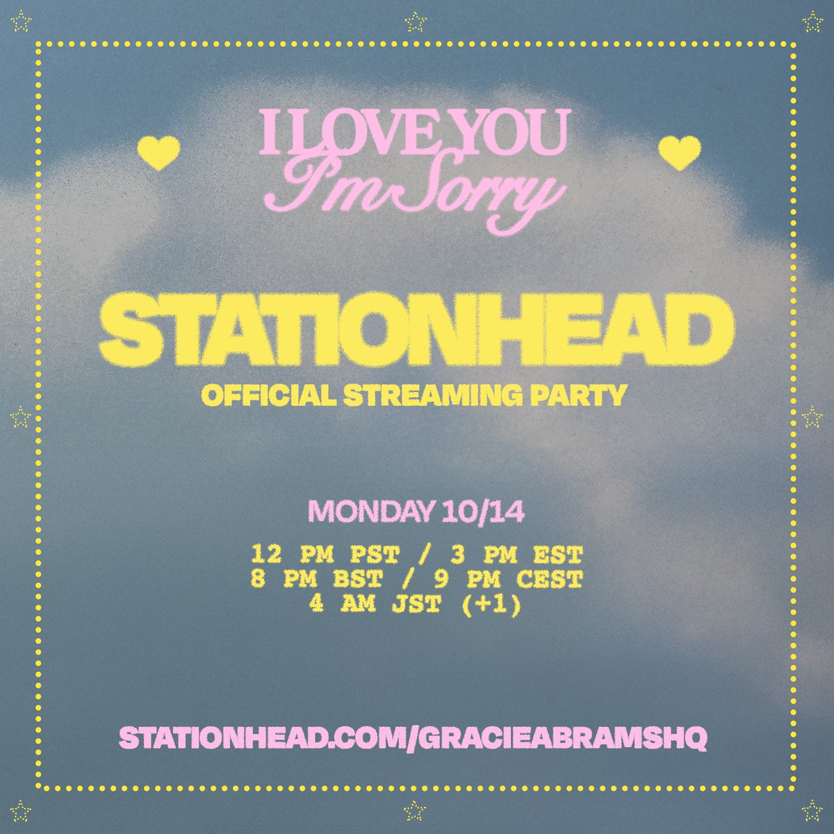 gracieshq's tweet photo. Celebrate #ILYIS with us today on @stationhead π©·
https://t.co/DcCdgwlVy3 https://t.co/2y3ThI0TPi