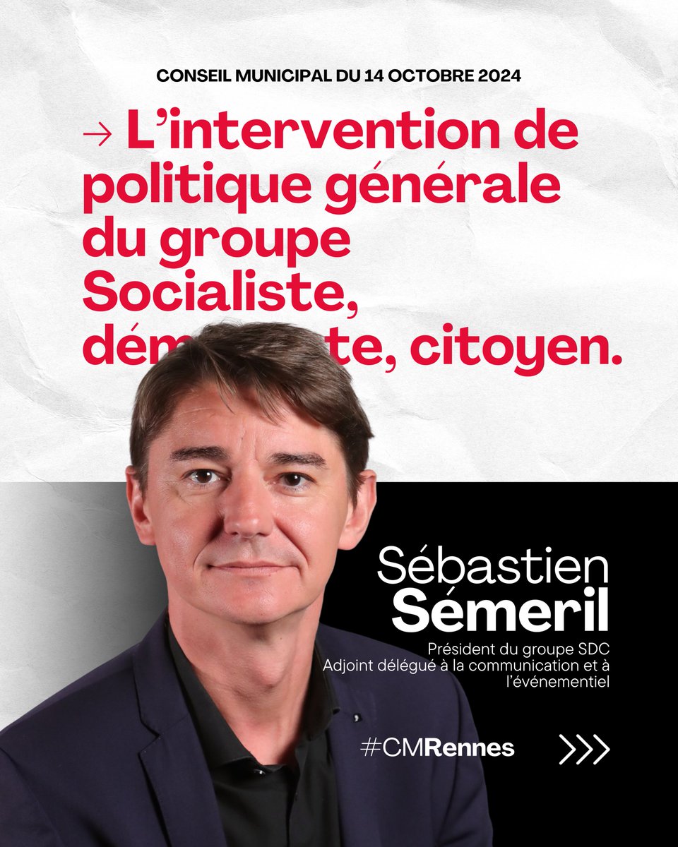 🗣️ L'intervention de politique générale du groupe des <a href="/ElusPSRennes/">Élu·es Socialistes, démocrates & citoyens - Rennes</a> est présentée ce soir par <a href="/semeril/">Sébastien Sémeril</a>.

Un thread à dérouler. ↓

#CMRennes