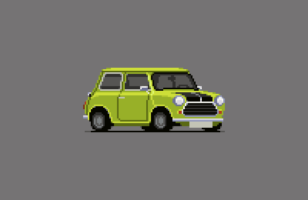 Retropiart's tweet photo. A car (Mini Morris) owned by a bloke called Bean. #pixelart https://t.co/5ucYakK1RZ