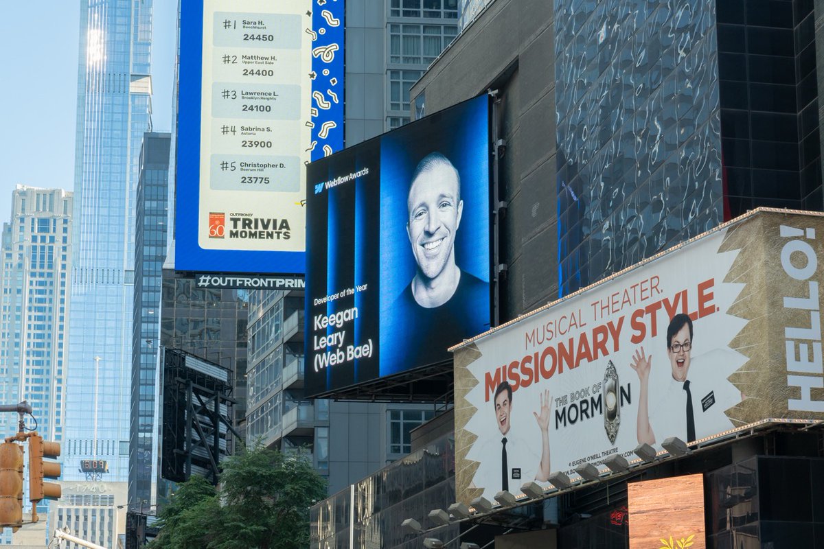 Alright Elder Bae here reporting live from Times Square! Won Developer of the Year and now spreading the gospel of Webflow… right next to ‘MISSIONARY STYLE.’ in all caps. You can't make this stuff up. 🤣

Huge thanks to <a href="/webflow/">Webflow</a> for creating this opportunity and congrats to all
