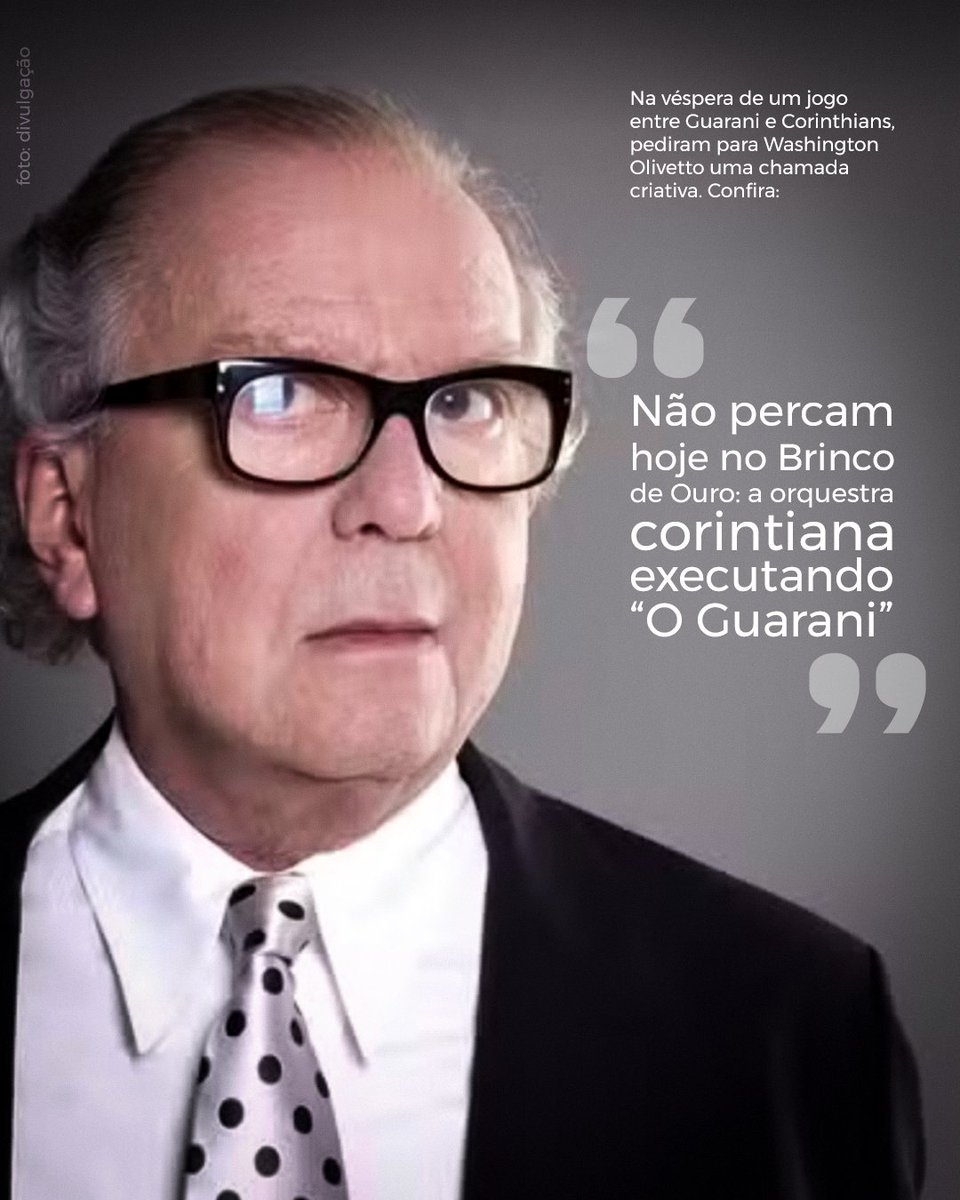 Miltonneves's tweet photo. Na véspera de um jogo entre Guarani e Corinthians, pediram para Washington Olivetto uma chamada criativa.

Confira!

#washingtonolivetto #terceirotempo #miltonneves https://t.co/hx3nXDgu7u
