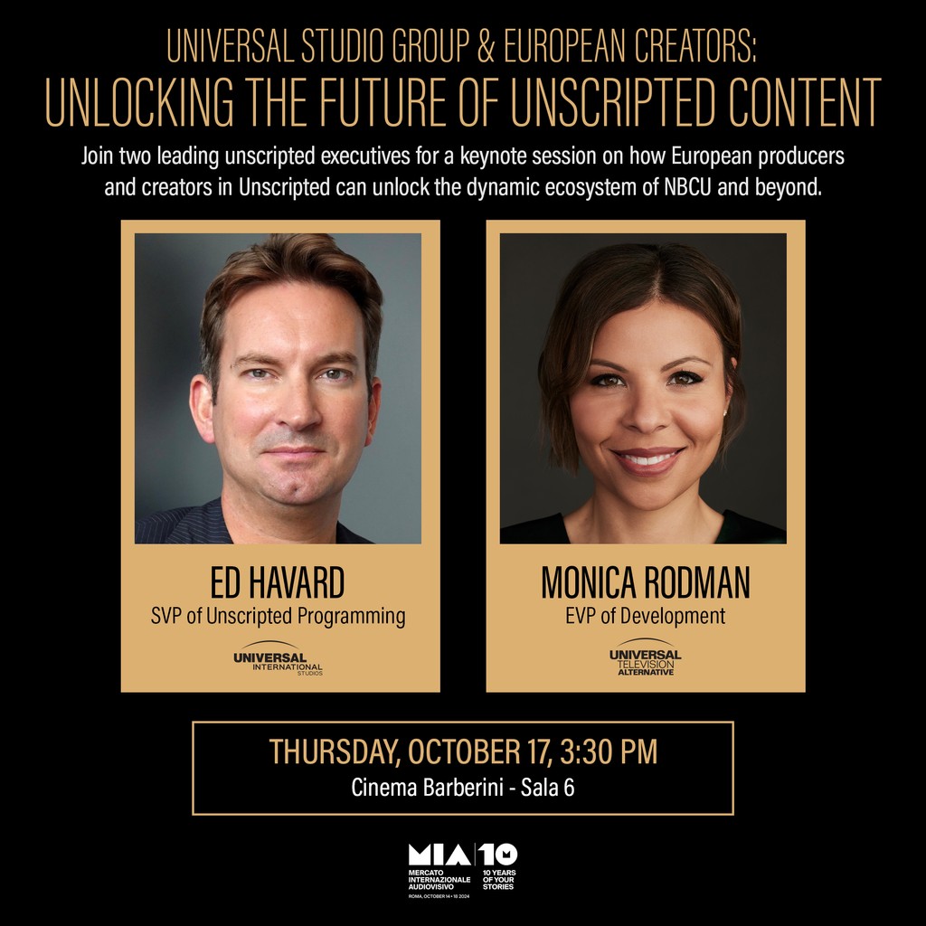 Universal International Studios (@uniintlstudios) on Twitter photo We're excited to be participating in this year's Mercato Internazionale Audiovisivo! Join us on October 17 for the USG & European Creators: Unlocking The Future of Unscripted Content panel featuring <a href="/utvalternative/">UTV Alternative</a>'s Monica Rodman and <a href="/UniIntlStudios/">Universal International Studios</a>' Ed Havard. We're excited to be participating in this year's Mercato Internazionale Audiovisivo! Join us on October 17 for the USG & European Creators: Unlocking The Future of Unscripted Content panel featuring <a href="/utvalternative/">UTV Alternative</a>'s Monica Rodman and <a href="/UniIntlStudios/">Universal International Studios</a>' Ed Havard.