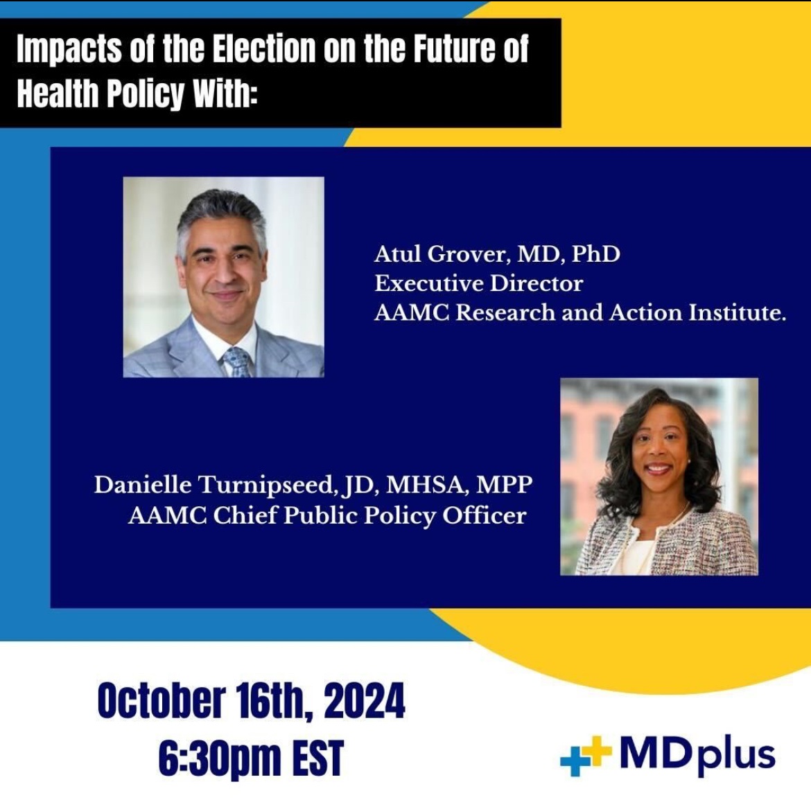 Excited for this <a href="/mdplus__/">MD+</a> 
event later this week with <a href="/AtulGroverMD/">Atul Grover, MD, PhD</a> and Danielle Turnipseed from <a href="/AAMCtoday/">AAMC</a> !! 

Med students and residents can sign up here: tinyurl.com/Mdplushealthpo…