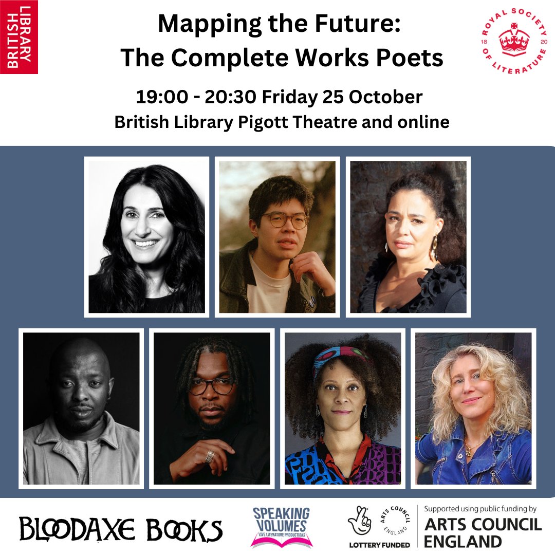 @speaking-volumes.bsky.social (@speak_volumes) on Twitter photo Come celebrate Mapping the Future: The Complete Works Poets with <a href="/arshi_mona/">Mona Arshi</a> Will Harris <a href="/KMcCarthyWoolf/">Karen McCarthy Woolf</a> <a href="/NickMakoha/">Dr Nick Makoha</a> <a href="/YomiSode/">Yomi Ṣode 🇳🇬</a> <a href="/BernardineEvari/">Bernardine Evaristo</a> & <a href="/Natteitler/">Nathalie Teitler</a>!
<a href="/BloodaxeBooks/">Bloodaxe Books</a> <a href="/RSLiterature/">Royal Society of Literature</a> <a href="/britishlibrary/">British Library</a>
#completeworkspoets
🎟️bit.ly/cwpbl Come celebrate Mapping the Future: The Complete Works Poets with <a href="/arshi_mona/">Mona Arshi</a> Will Harris <a href="/KMcCarthyWoolf/">Karen McCarthy Woolf</a> <a href="/NickMakoha/">Dr Nick Makoha</a> <a href="/YomiSode/">Yomi Ṣode 🇳🇬</a> <a href="/BernardineEvari/">Bernardine Evaristo</a> & <a href="/Natteitler/">Nathalie Teitler</a>!
<a href="/BloodaxeBooks/">Bloodaxe Books</a> <a href="/RSLiterature/">Royal Society of Literature</a> <a href="/britishlibrary/">British Library</a>
#completeworkspoets
🎟️bit.ly/cwpbl