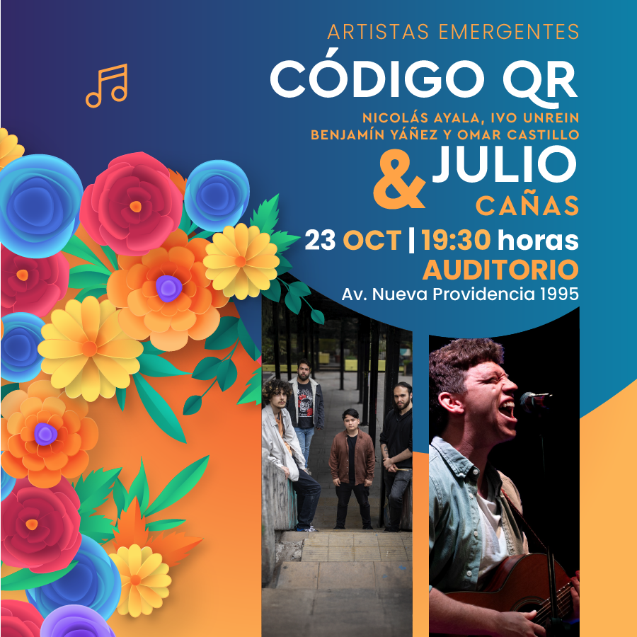 CulturaProvi's tweet photo. SESIONES DE PRIMAVERA. Si disfrutas de la música y quieres apoyar a los artistas chilenos emergentes, entonces no te pierdas las #SesionesDePrimavera junto a la @escuelamoderna el 23 de octubre, a las 19:30 hrs, con la presentación de #JulioCañas y la banda #CódigoQR @Muni_provi https://t.co/Wv3uRrg3wN