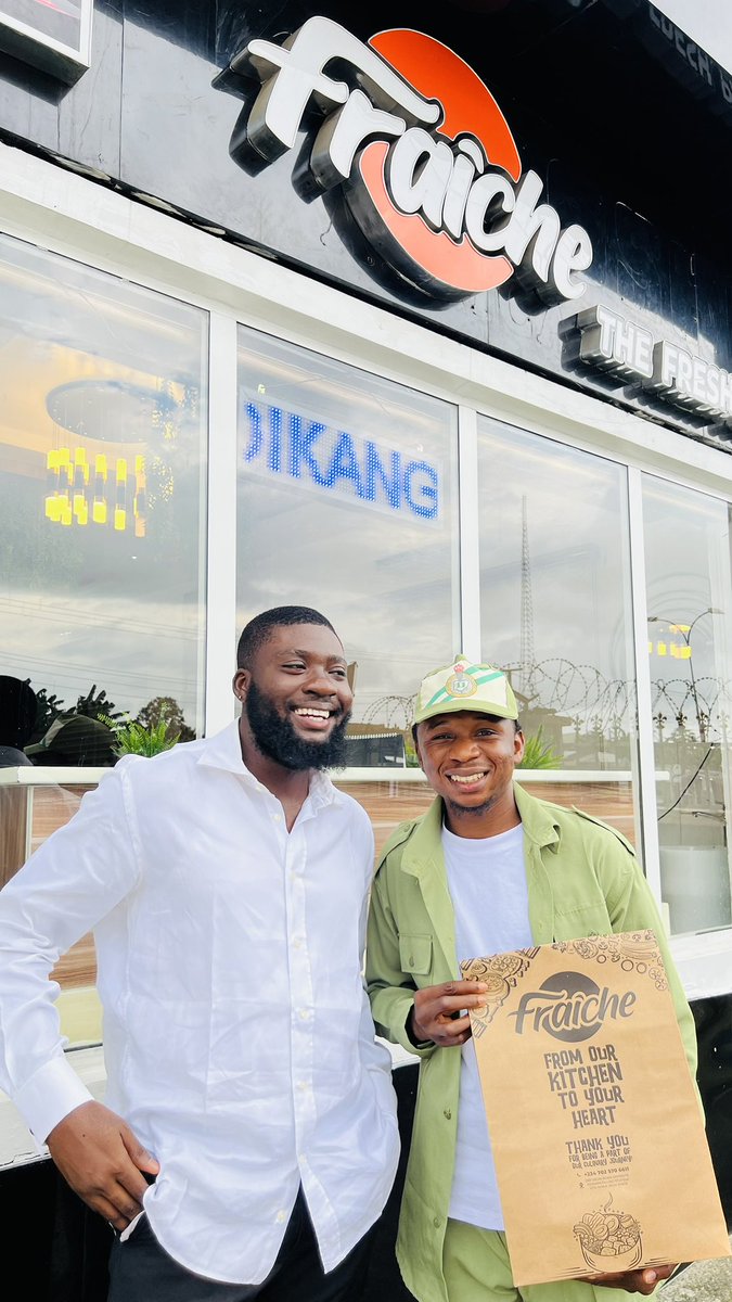timajii_'s tweet photo. We have a winner for the match prediction. Between the super Eagles and Libya. This vibrant corper @ikangbo_gabriel rocking his outfit has come to claim his package at Fraiche Restaurant. Thank you @PoojaMedia @thenff https://t.co/KMLV7toSe1
