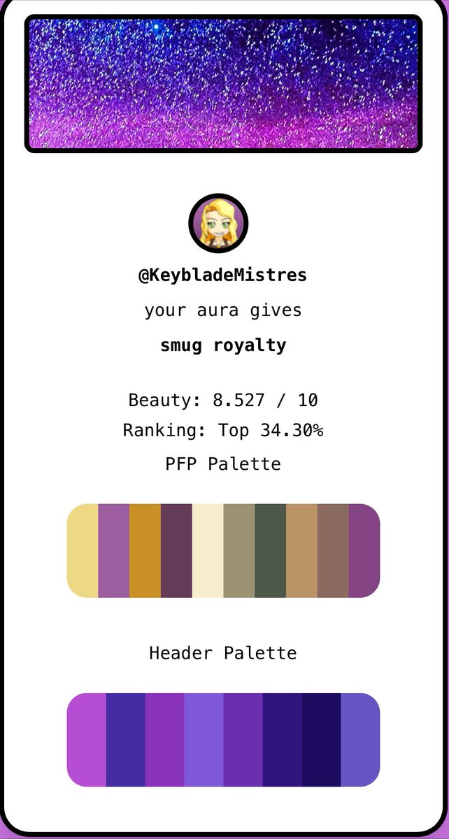 KeybladeMistres's tweet image. Smug royalty? Neat but would you like to try it yourself? twitter-aura2.vercel.app
