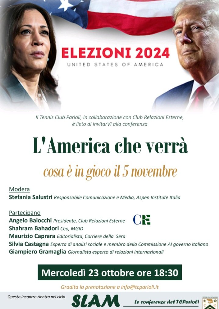REMIND - I DIALOGHI DEL CRE " L'America che verrà : cosa è in gioco il 5 novembre" - mercoledì 23 ottobre ore 18.30 Circolo Parioli, Largo Uberto de Morpurgo, 2, Roma