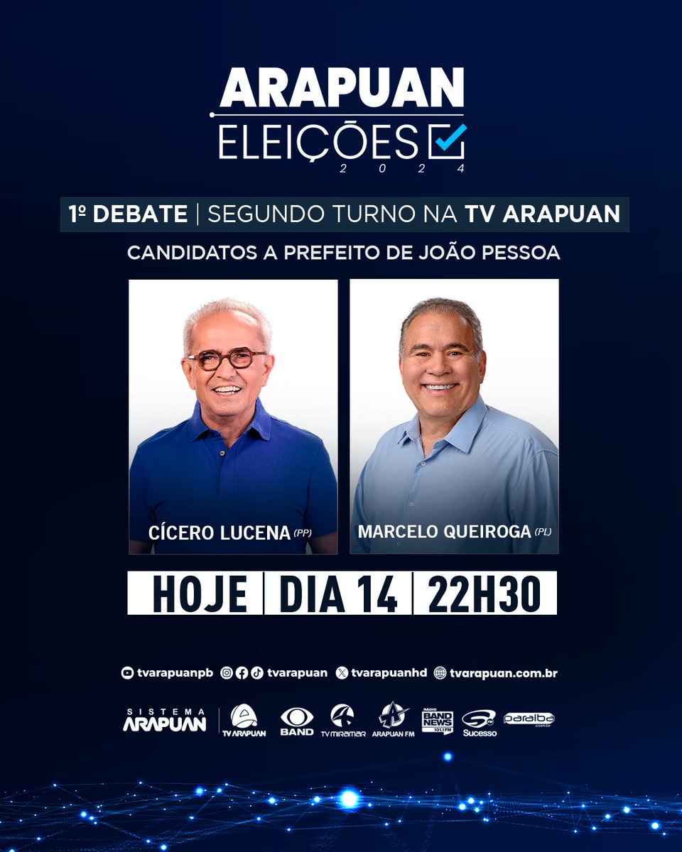 TVArapuanHD's tweet photo. ARAPUAN ELEIÇÕES 2024 | DEBATE ARAPUAN

Arapuan Eleições. ⠀
Nossa escolha é você!✅⠀

📺📲 Acompanhe pela sua @arapuanfm, @bandnewsfmjoaopessoa, cobertura jornalística pelo @paraibacombr e pelas plataformas digitais.

#arapuandebate #arapuaneleicoes #eleicoesparaiba https://t.co/Z76gSvTQJ9