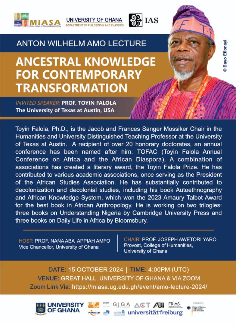 Merian Institute for Advanced Studies in Africa (@miasa_ug) on Twitter photo Join us TOMORROW for this year’s Anton Wilhelm #Amo #Lecture with Prof. Toyin Falola on „Ancestral Knowledge for Contemporary Transformation“ <a href="/FalolaNetwork/">Toyin Falola Network</a> at 4:00pm UTC at the Great Hall <a href="/UnivofGh/">University of Ghana</a> and via zoom: miasa.ug.edu.gh/event/amo-lect… Join us TOMORROW for this year’s Anton Wilhelm #Amo #Lecture with Prof. Toyin Falola on „Ancestral Knowledge for Contemporary Transformation“ <a href="/FalolaNetwork/">Toyin Falola Network</a> at 4:00pm UTC at the Great Hall <a href="/UnivofGh/">University of Ghana</a> and via zoom: miasa.ug.edu.gh/event/amo-lect…
