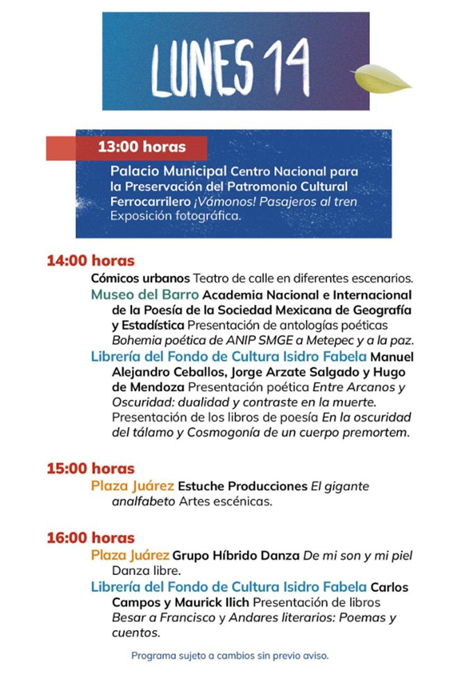 TurismoMetepec's tweet photo. #PuebloMagicoMetepec, consulta la cartelera del Festival Quimera 2024 para el día de hoy. https://t.co/BS7iJr0QFa