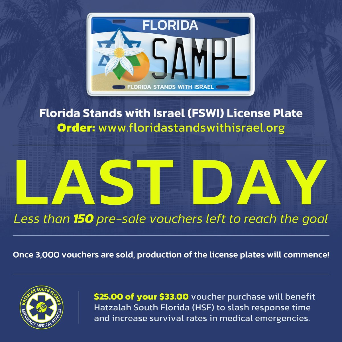 FSWI_'s tweet image. Last day to order your Flroida Stands with Israel pre-sale voucher put the plate into production! #Floridastandswithisrael