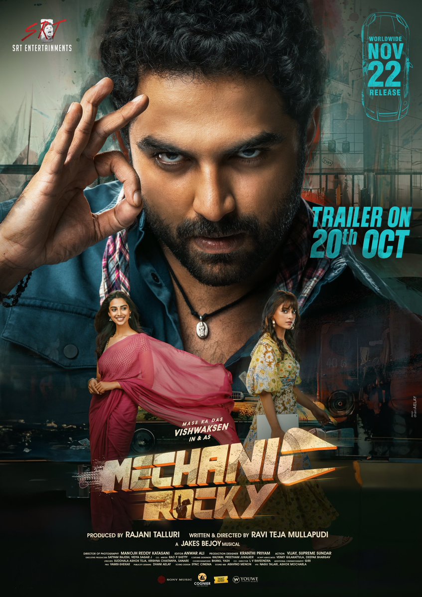 Ravi Teja Mullapudi (@ravitejadirects) on Twitter photo Ready to roll! ππ₯
'Mass Ka Das' <a href="/VishwakSenActor/">VishwakSen</a>βs #MechanicRocky Trailer drops on Oct 20th π₯
Brace yourselves for an epic ride in theatres from Nov 22nd π§π
#MechanicRockyOnNOV22
<a href="/itsRamTalluri/">Ram Talluri</a> <a href="/Meenakshiioffl/">Meenakshii Chaudhary</a> <a href="/ShraddhaSrinath/">Shraddha Srinath</a> <a href="/JxBe/">Jakes Bejoy</a> #RajaniTalluri <a href="/SRTmovies/">SRT Entertainments</a> Ready to roll! ππ₯
'Mass Ka Das' <a href="/VishwakSenActor/">VishwakSen</a>βs #MechanicRocky Trailer drops on Oct 20th π₯
Brace yourselves for an epic ride in theatres from Nov 22nd π§π
#MechanicRockyOnNOV22
<a href="/itsRamTalluri/">Ram Talluri</a> <a href="/Meenakshiioffl/">Meenakshii Chaudhary</a> <a href="/ShraddhaSrinath/">Shraddha Srinath</a> <a href="/JxBe/">Jakes Bejoy</a> #RajaniTalluri <a href="/SRTmovies/">SRT Entertainments</a>