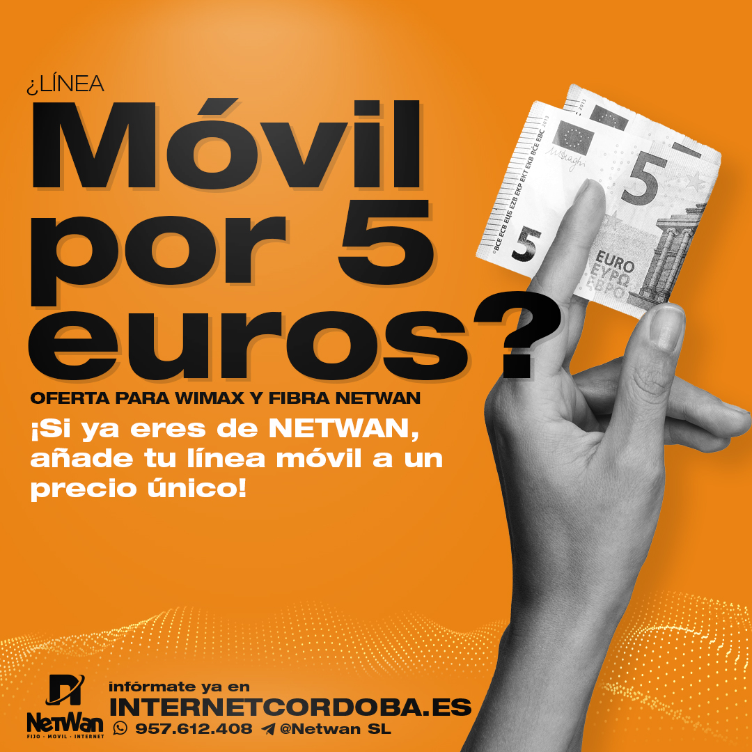 netwansl's tweet photo. ¡Móvil por 5€/mes!
Si ya eres cliente de WIMAX o Fibra Directa, puedes disfrutar de una línea móvil con llamadas ilimitadas y 100 Gb (solo para portabilidades).
Infórmate por teléfono o Whatsapp en el 957.612.408
#OfertaMóvil #FibraNetwan #Netwan #Ahorro #Móvil #Córdoba #WIMAX https://t.co/ZXep1MOD7K