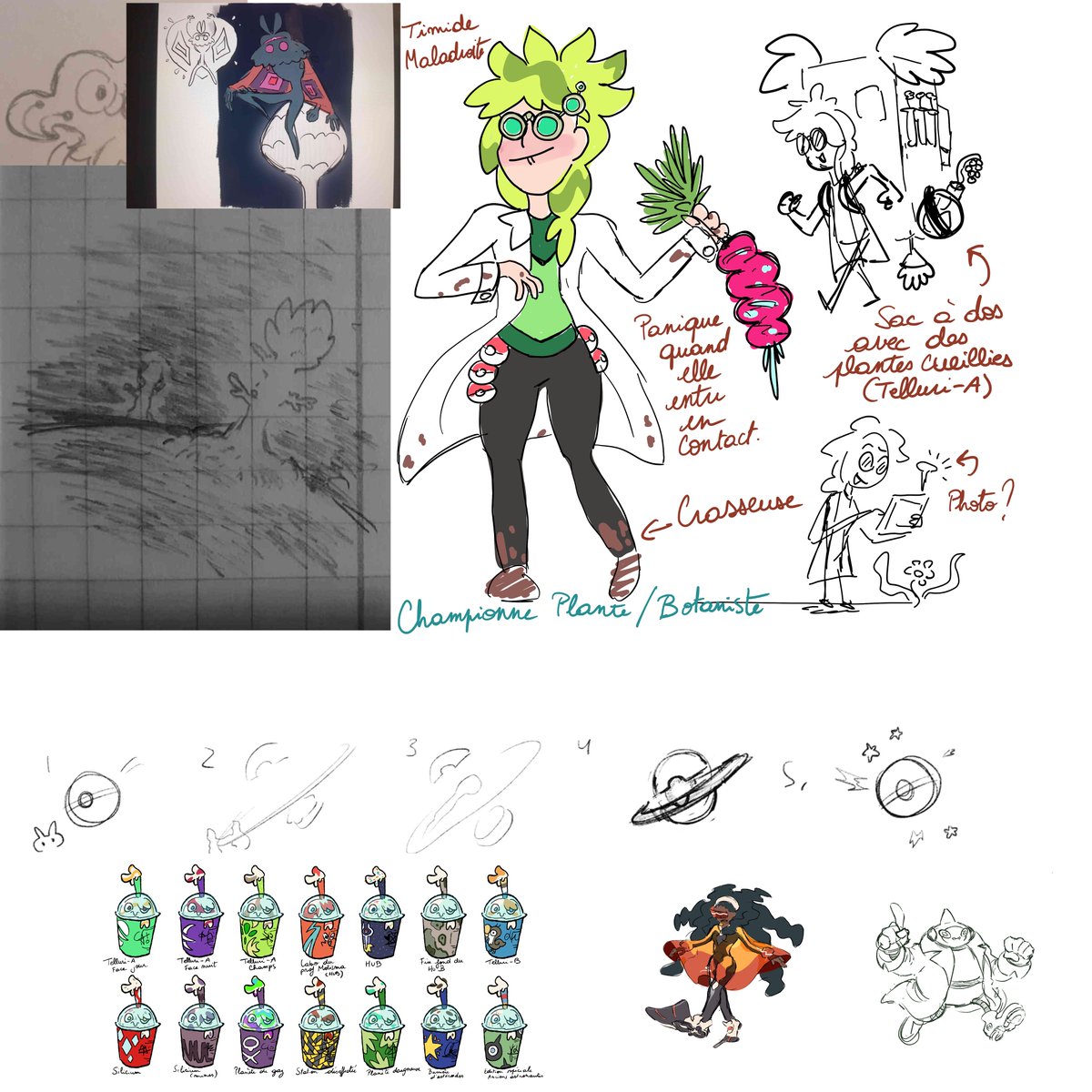 pkmn_SO's tweet photo. The leaker managed to get his hands on beta versions of Professor Rotom, Apollina, Bohemoth and Staryucks. The image also shows concepts of Telluri-A, how the new Pokéballs work and a trainer. The bird Pokémon is unknown. https://t.co/NGOT3lcBBt