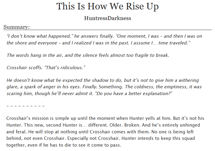 Huntress9901's tweet photo. Chapter 15 of This Is How We Rise Up!!! :D

https://t.co/xMkFrpbMUA

#thebadbatch #cloneshipping #crosshunt #polybatch #selfcest https://t.co/0nrmcSd0Rr
