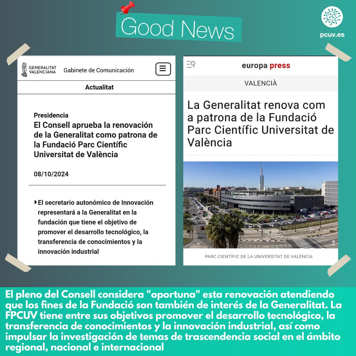 parccientificuv's tweet photo. 📝 | #GoodNews #FPCUV
El pleno del Consell aprobó el 8 de octubre la renovación del nombramiento de la @generalitat como patrona de la Fundació Parc Científic Universitat de València, que será representada por el secretario autonómico de Innovación, Jerónimo Mora (@GVAinicotur) https://t.co/1T7SANjbLA