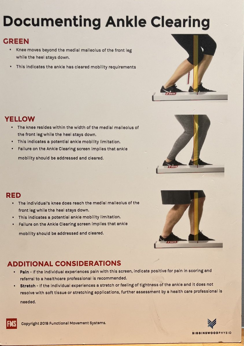 The worst thing we can have is a stiff ankle increases risk of ankle and knee injuries due to decreased proprioception needed to stabilize when landing from a height changing direction or even been shoved such as in netball 
Simple test ⬇️ needs to always be green
With no pain