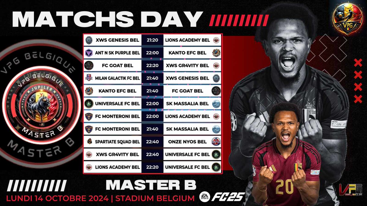 Matchs days de se soir pour la première journée de la master B Jupiler🇧🇪. Les équipes sont prêtes pour s'affronter et représenter leur club. Une bonne compétition à tous #vpgbelgique #fc25 #clubpro #esport
