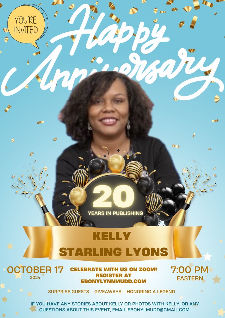 ebonylynnmudd's tweet photo. Who is looking for a FUN way to spend this Thursday night?!

Join us 10/17 at 7pm ET to celebrate @kelstarly’s 20th publishing anniversary! We will have games, guest speakers, and giveaways — including a school visit giveaway for teachers!!

Register here: https://t.co/CsleD1W4Mm https://t.co/hA6i3eSLN0