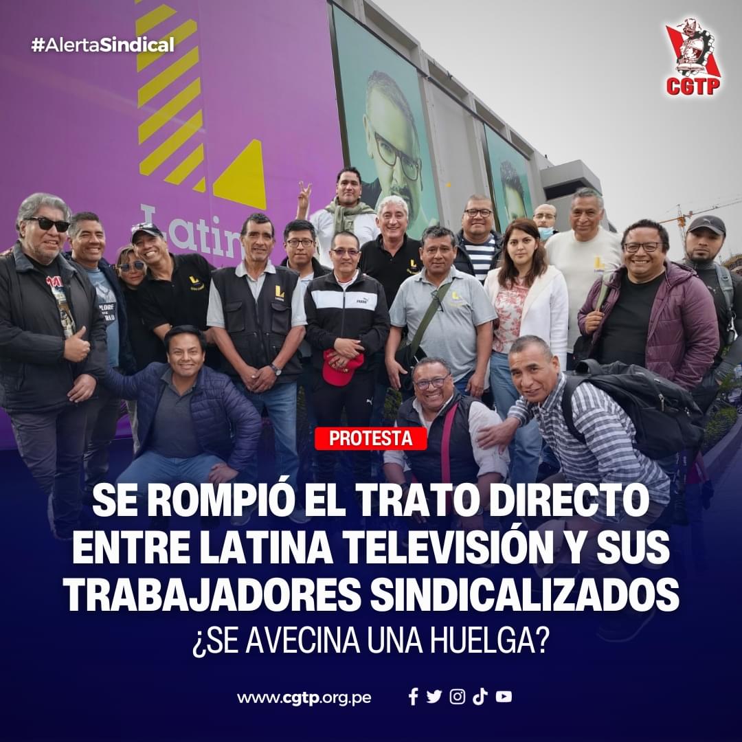 Sintralatina28's tweet photo. Pronunciamiento de la @cgt_peru 𝗦𝗲 𝗿𝗼𝗺𝗽𝗶𝗼́ 𝗲𝗹 𝘁𝗿𝗮𝘁𝗼 𝗱𝗶𝗿𝗲𝗰𝘁𝗼 𝗲𝗻 𝗟𝗮𝘁𝗶𝗻𝗮 𝗧𝗲𝗹𝗲𝘃𝗶𝘀𝗶𝗼́𝗻

El Sindicato de Trabajadores de Latina Televisión anunció la ruptura del trato directo en su negociación colectiva con la empresa @Latina_pe https://t.co/JX7ahEIG2B