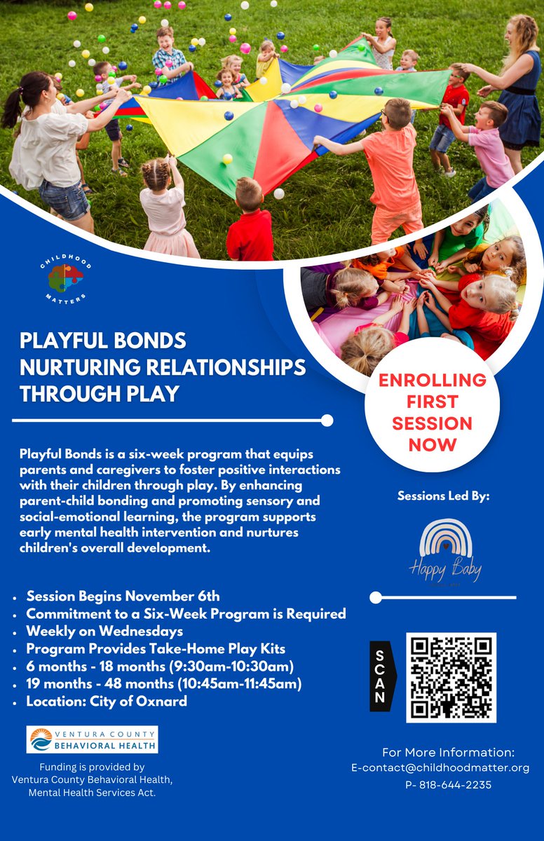 We are thrilled to launch Playful Bonds: Nurturing Relationships Through Play, a new program funded by Ventura County Behavioral Health, Mental Health Services Act!
🔗 to register: childhoodmatter.org/communityoutre…