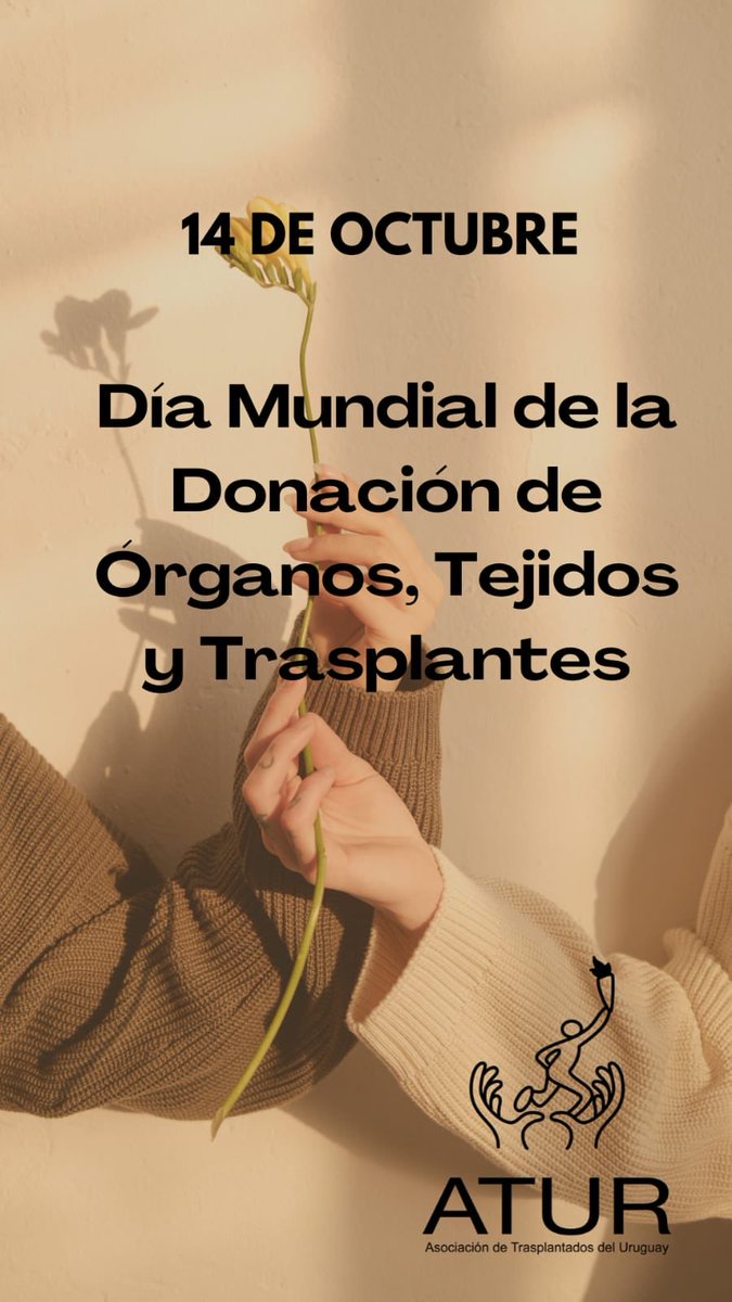 Hoy 14/10 se conmemora el Día Mundial de la Donación de Órganos, Tejidos y Trasplantes con el objetivo de incentivar el acto de donar para salvar o mejorar la vida de otras personas. En Uy desde 2006 toda persona mayor de edad es donante si no se manifestó en contrario Ley 18.968