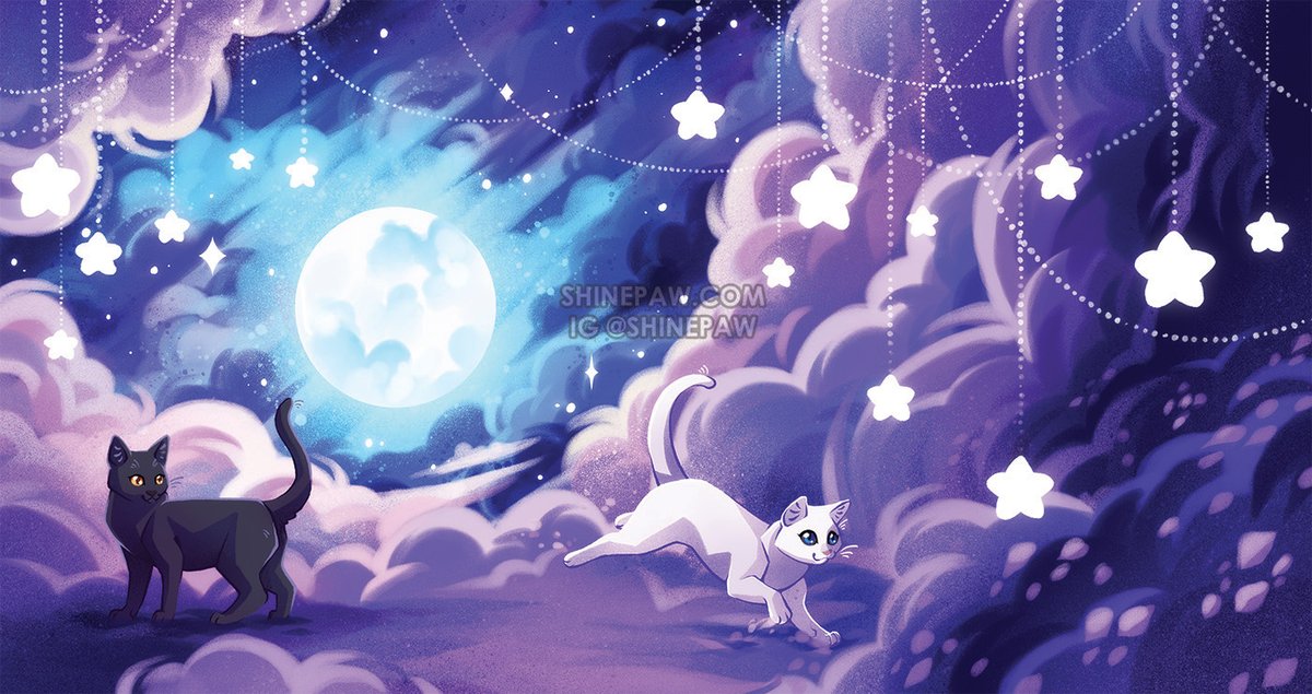 Shinepaw's tweet photo. Celestial Frolic ✨
Another mouse mat design made for my Celestial Cats Enamel Pin KS! I really love making these huge mouse mats, they are so pretty and looks great on my PC table! https://t.co/kRfnxUBems