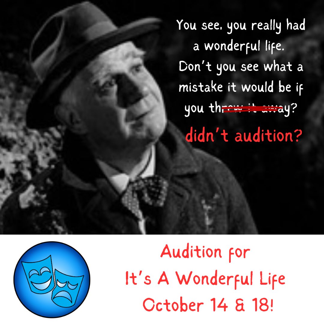 SpotlightArts's tweet photo. Wee what Wonderful Life is all about. Auditions tonight! (You can also audition Friday). Visit https://t.co/kx1Pe8RRzs for details. Share this with all your performing friends. Or even the ones who don’t perform but always wanted to! https://t.co/MKX3dElW7N