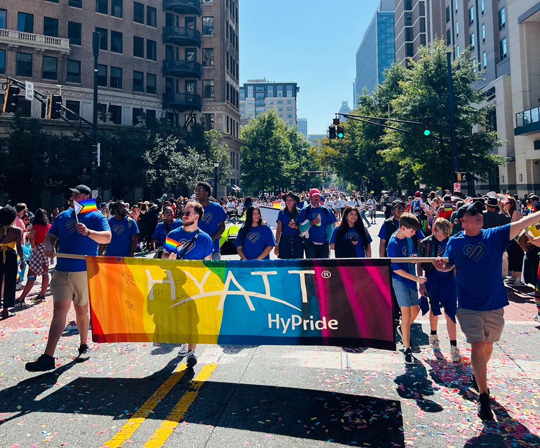 hyattatlanta's tweet photo. CELEBRATING ATLANTA PRIDE 2024 🌈 An amazing day rolling with our Hyatt colleagues, friends &amp; fam at this year's Atlanta Pride Parade. Hyatt hotels in ATL - proud sponsors of Atlanta Pride for over 10 years! @Hyatt #hypride #hyatt #purpose #care #community https://t.co/kitADmWBIP