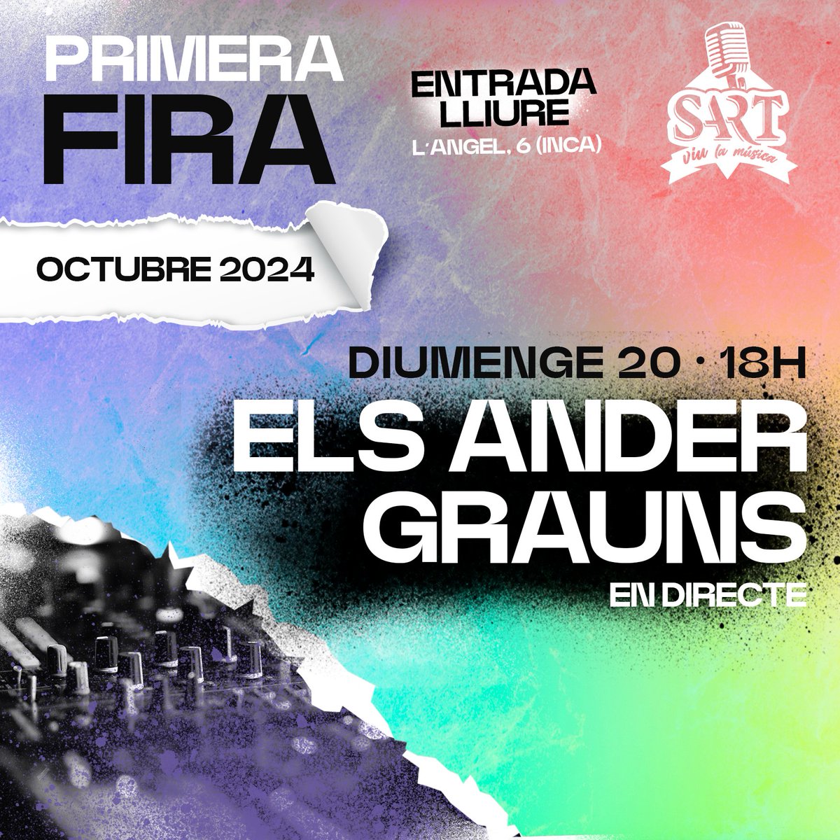 SARTClub's tweet image. 𝟭𝙖 𝙁𝙄𝙍𝘼 I per acabar de rematar i com ja és costum... Els diumenges de fira també toca una mica de festa! T'esperam el capvespre amb la millor música en directe a càrrec dels @els_ander_grauns ! 🎶
.
#sartinca #sartclub #directe #primerafira