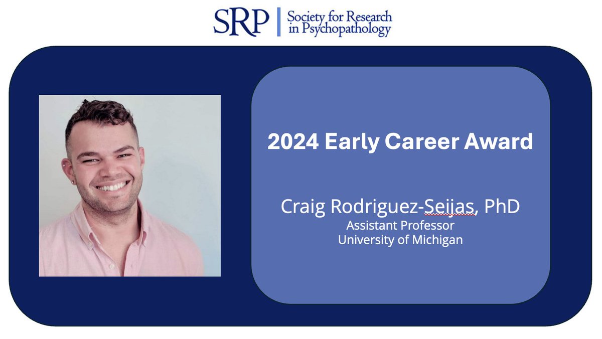Society for Research in Psychopathology (@srp_science) on Twitter photo 👏 The 2024 Early Career Awardee is Craig Rodriguez-Seijas, PhD 👏
Don't miss the opportunity to congratulate him at the Award Ceremony on Saturday at 4:15 or at his Faces of the Future Talk on Friday at 2:00pm! <a href="/CraigAnthonyRS/">Craig Rodriguez-Seijas, PhD 🇹🇹🏳️🌈 (he/him)</a> 👏 The 2024 Early Career Awardee is Craig Rodriguez-Seijas, PhD 👏
Don't miss the opportunity to congratulate him at the Award Ceremony on Saturday at 4:15 or at his Faces of the Future Talk on Friday at 2:00pm! <a href="/CraigAnthonyRS/">Craig Rodriguez-Seijas, PhD 🇹🇹🏳️🌈 (he/him)</a>