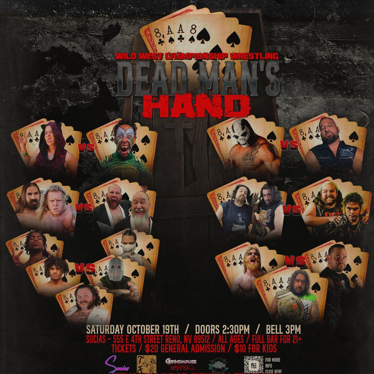 ChupyChupy's tweet photo. 6 hard hitting matches lined up for this Saturday at Sucias!
These, as well as a raffle, costume contest and MORE!!!
@WWCW_Reno presents: Dead Man's Hand
Sat Oct 19th
555 E. 4th St
Reno, NV 89512
Doors at 230pm
Action Starts at 3pm
#ProWrestler #ProWrestling #HOODSLAM #WWCW https://t.co/vbzWn0uSGl
