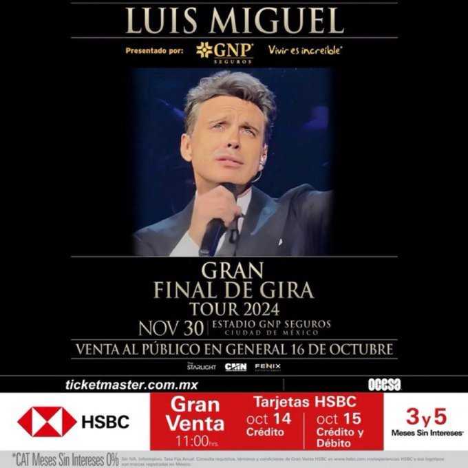 mx_tickets's tweet photo. ⭐️⭐️LUIS MIGUEL ESTADIO GNP!!⭐️⭐️
🎟️Preventa HSBC Crédito YA ACTIVA!!!
💵Precios con cargos: $610 a $10,734
🔑Código: GVHSBC0004
🔗LINK: https://t.co/yNSlwdDf9g
#lmxlm #boletos #ticketmaster #estadiognp #ticketsmx https://t.co/bcw66WtqCg