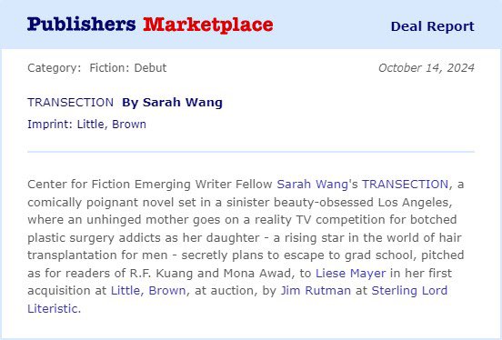 sarah_wwang's tweet image. I sold my novel, what a ride. Lucky to work with the best agent around, Jim Rutman. Thrilled to be on team Little, Brown and Liese Mayer. @littlebrown @SterlingLordLit