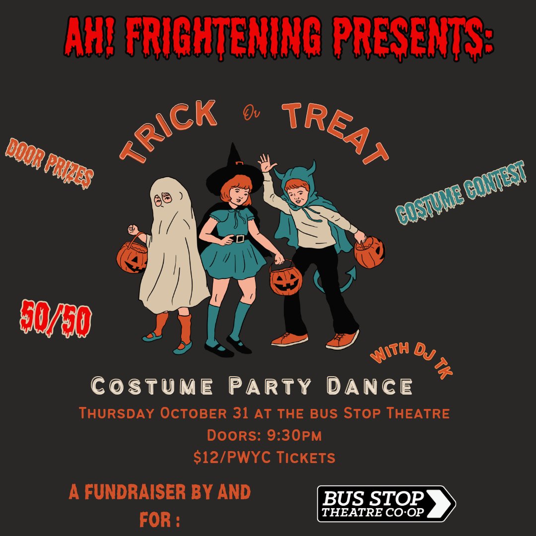 Bus Stop Theatre (@busstoptheatre) on Twitter photo 3 reasons to shake your booooo-tay with DJ TK with us this Halloween:
1. TK's sweet sweet beats
2. Our costume contest with prizes from <a href="/lakecitycider/">Keith Allen</a>, <a href="/venusenvyhfx/">Venus Envy</a>, <a href="/sevenbays/">Seven Bays</a>, and many more!
3. A chance to win our 50/50 draw and door prizes! 3 reasons to shake your booooo-tay with DJ TK with us this Halloween:
1. TK's sweet sweet beats
2. Our costume contest with prizes from <a href="/lakecitycider/">Keith Allen</a>, <a href="/venusenvyhfx/">Venus Envy</a>, <a href="/sevenbays/">Seven Bays</a>, and many more!
3. A chance to win our 50/50 draw and door prizes!